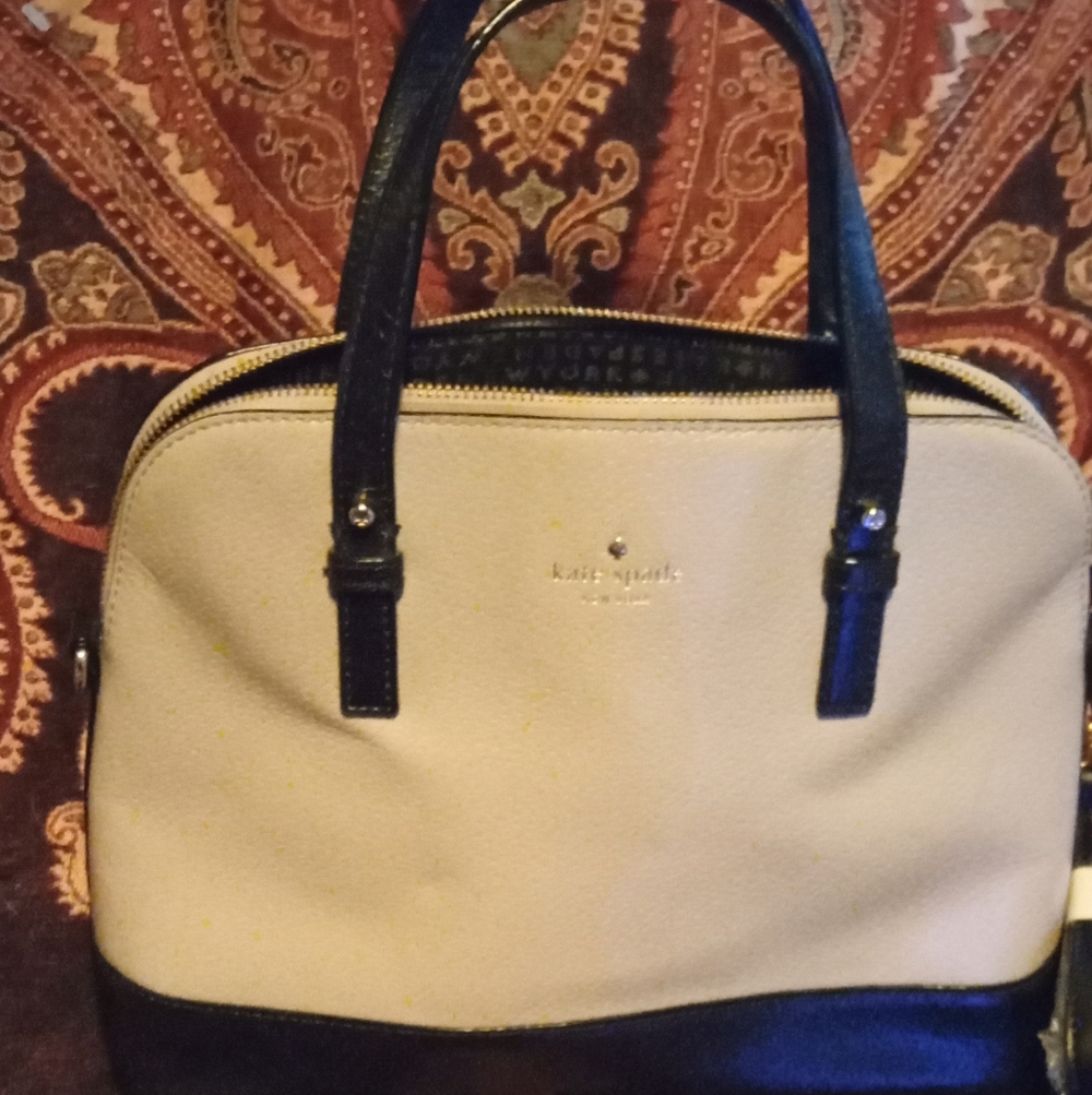 kate spade Cream and Black Dome Satchel with Gold Logo